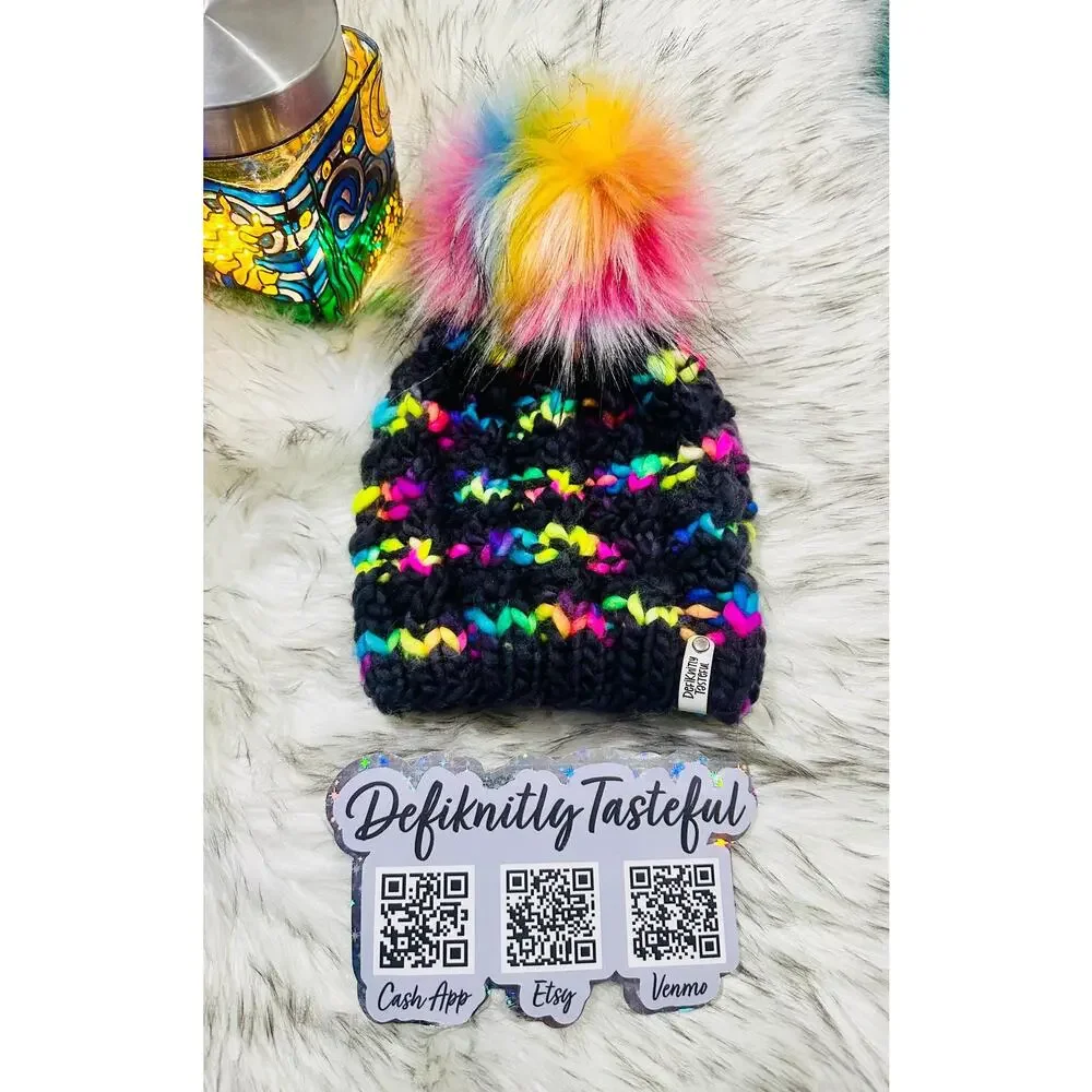 Hand Knit Merino Wool Beanie: Twist Knit Hat with Faux Fur Pom